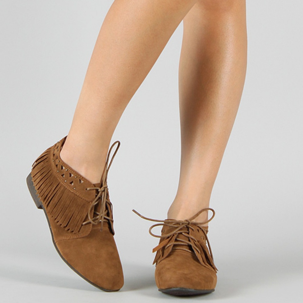 Fringe Lace Up Ankle Bootie - Picture 1 of 2